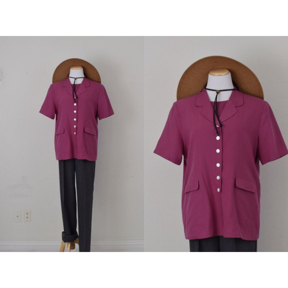 Vintage 90s Magenta  2 pc Set Blouse + Tank Top by‎ LA Cera